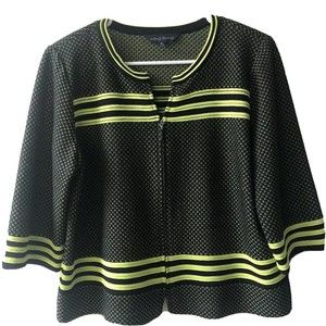 Ming Wang Neon Yellow Black Zipper Swing Jacket Stripes